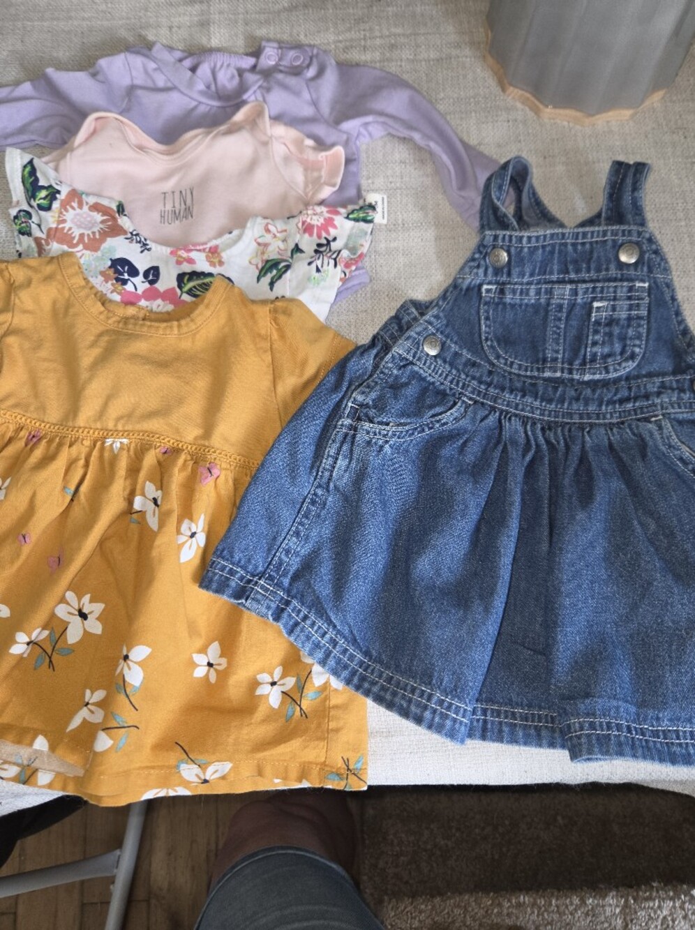 Classic Yellow Floral Dress with Denim Blue Pinafore Set0 To 3 Months Clothimg